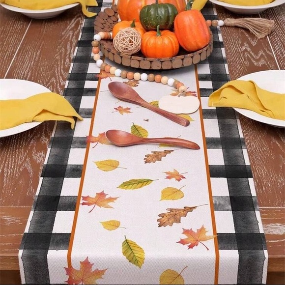 NWT- Fall Thankful Mason Jars- Fall 🍁🌻 Plaid Table Runner 72x13 🍁🍂 - Picture 2 of 5